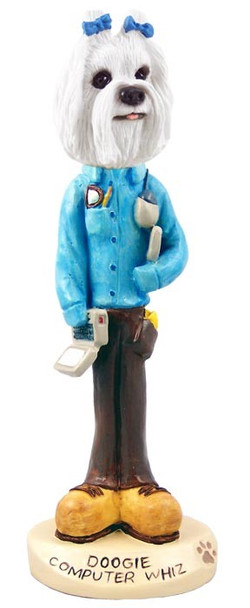 Maltese Computer Whiz Doogie Collectible Dog Figurine