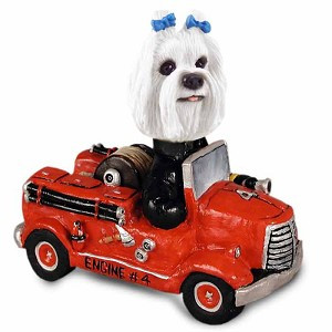 Maltese Fire Engine Doogie Collectible Dog Figurine