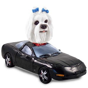 Maltese Sports Car Doogie Collectible Dog Figurine