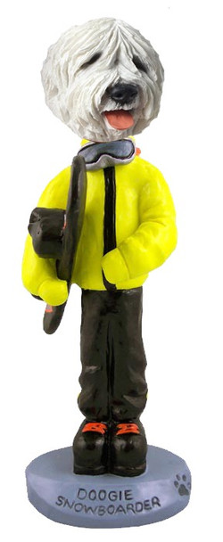 Old English Sheepdog Snowboarder Doogie Collectible Dog Figurine