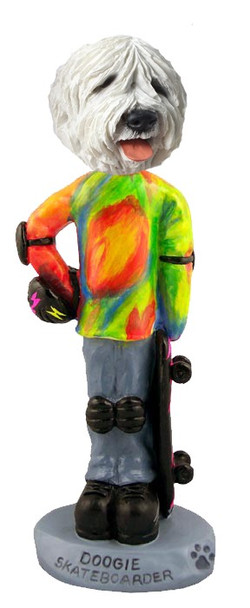 Old English Sheepdog Skateboarder Doogie Collectible Dog Figurine