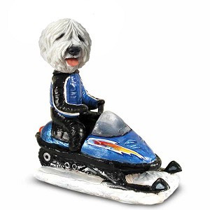 Old English Sheepdog Snowmobile Doogie Collectible Dog Figurine