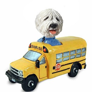 Old English Sheepdog School Bus Doogie Collectible Dog Figurine
