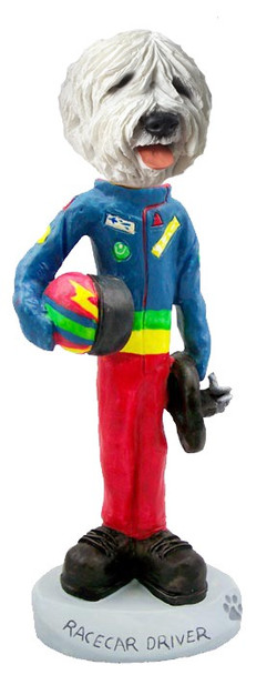 Old English Sheepdog Racecar Driver Doogie Collectible Dog Figurine