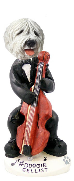 Old English Sheepdog Cellist Doogie Collectible Dog Figurine