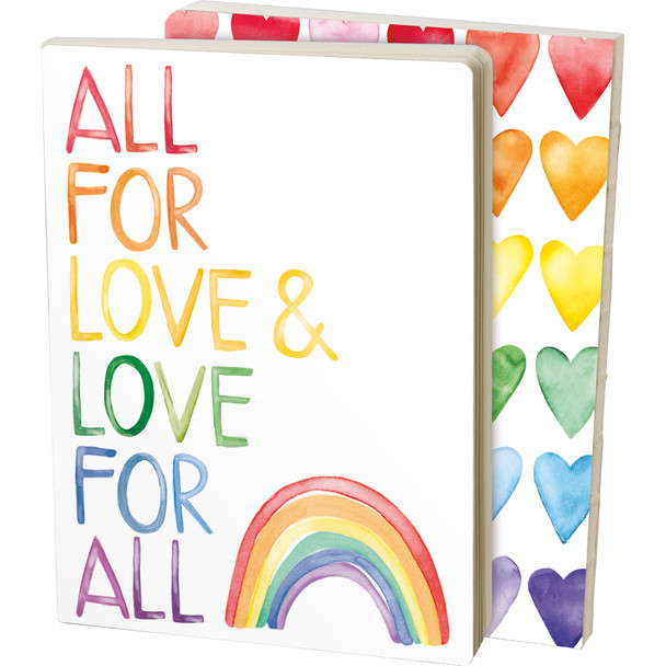 Journal Notebook - All For Love & Love For All - Rainbow Hearts (160 Lined Pages) from Primitives by Kathy
