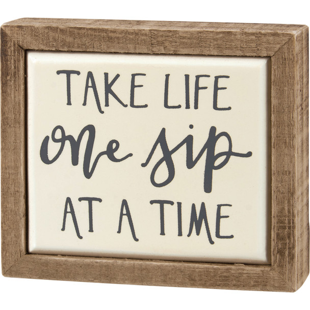 Wine Lover Decorative Wooden Box Sign - Take Life One Sip At A Time 3.5 Inch from Primitives by Kathy
