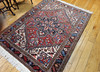 Vintage Persian Heriz Area Rug in Red, Ivory, Navy, French Blue, Green, Brown, @thepersianknot, SKU 1491