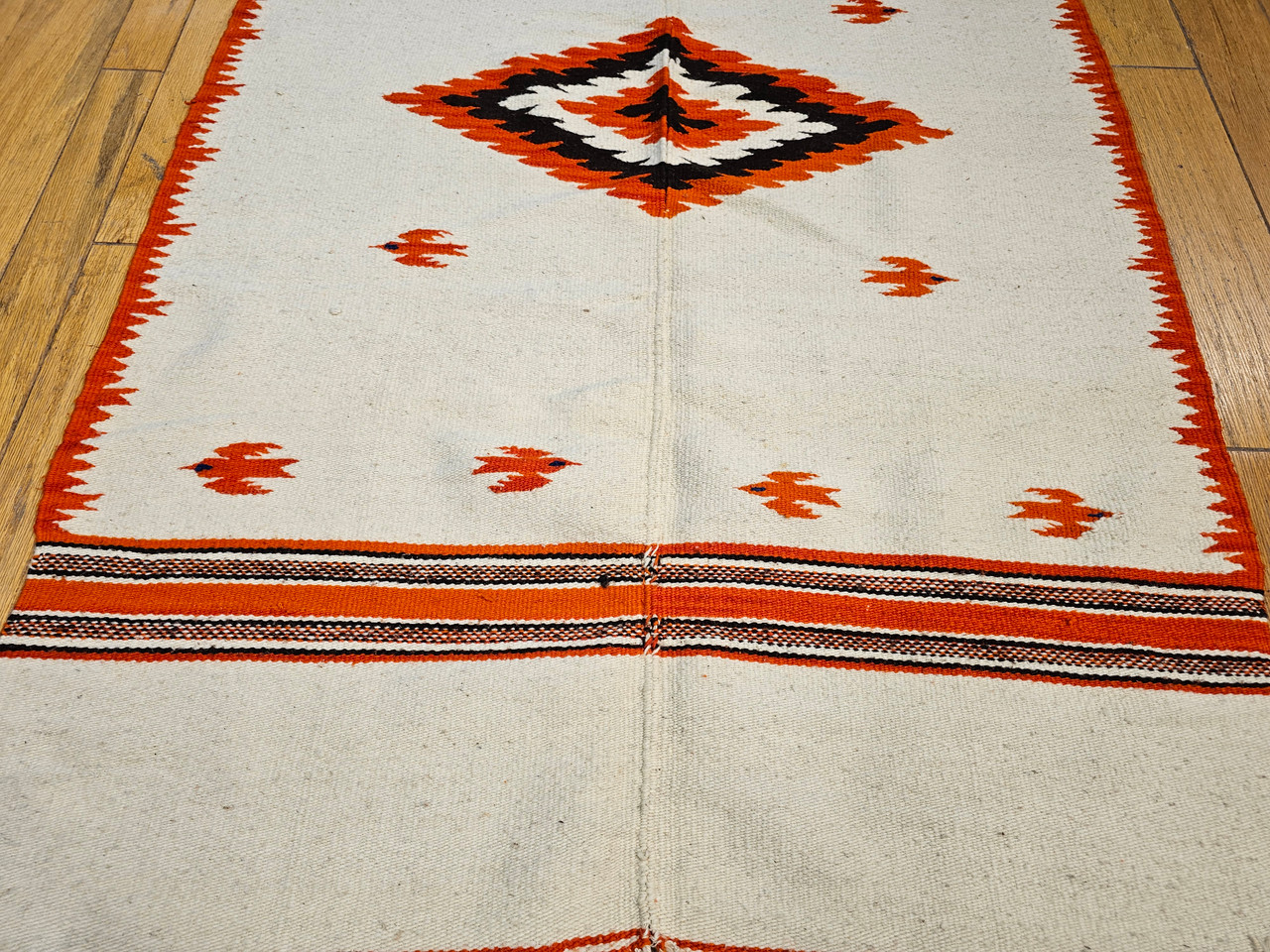Vintage Serape Saltillo Kilim Rug, Handwoven Wool, Mid-20th