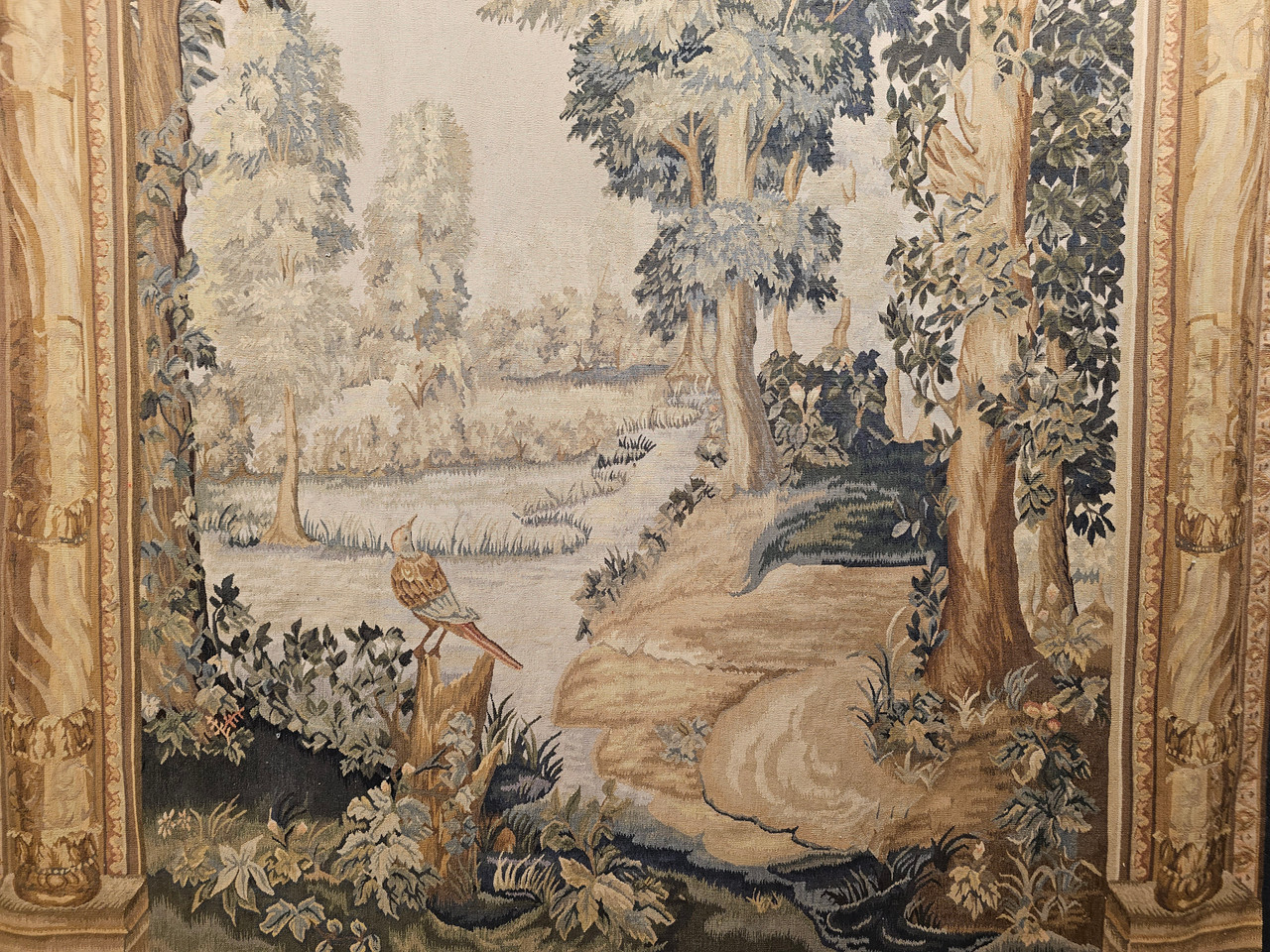 Vintage French Aubusson Verdure Tapestry 6x8 | Birds