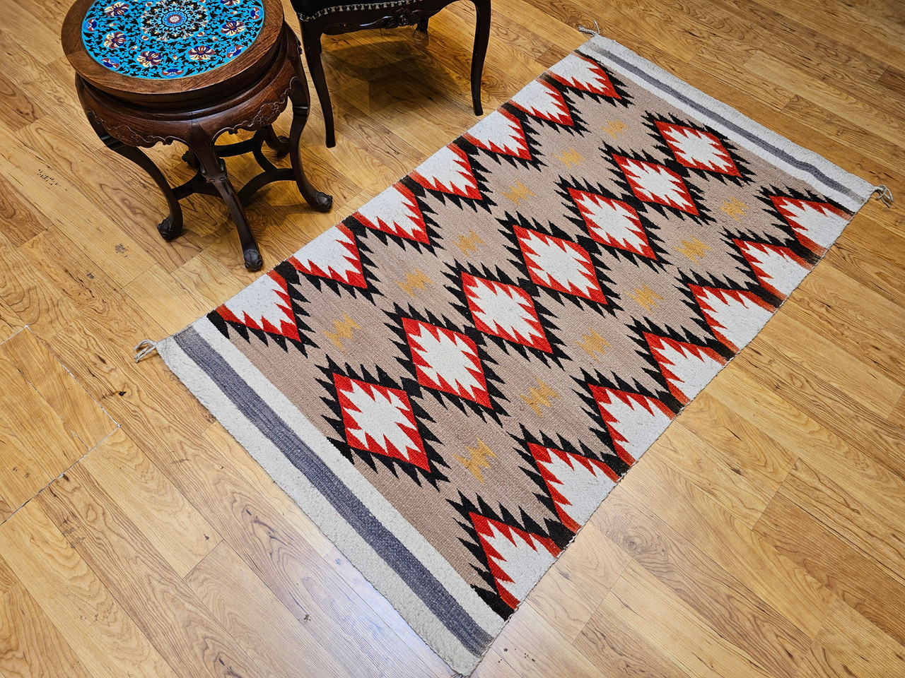 Vintage Native American Navajo Rug, Handwoven Wool, Allover