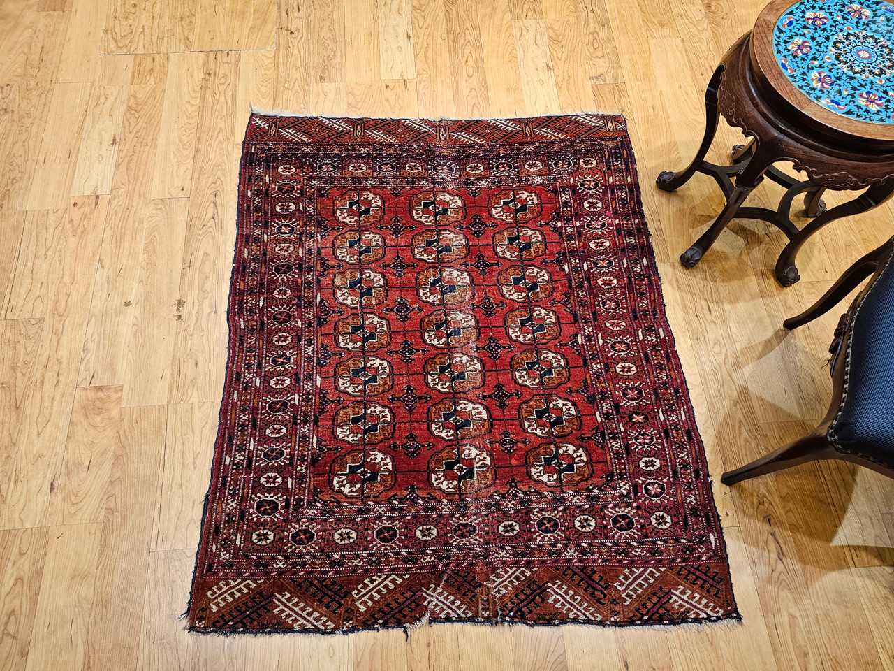 Antique Turkmen Tekke Rug 4x4 | Near Square Gul