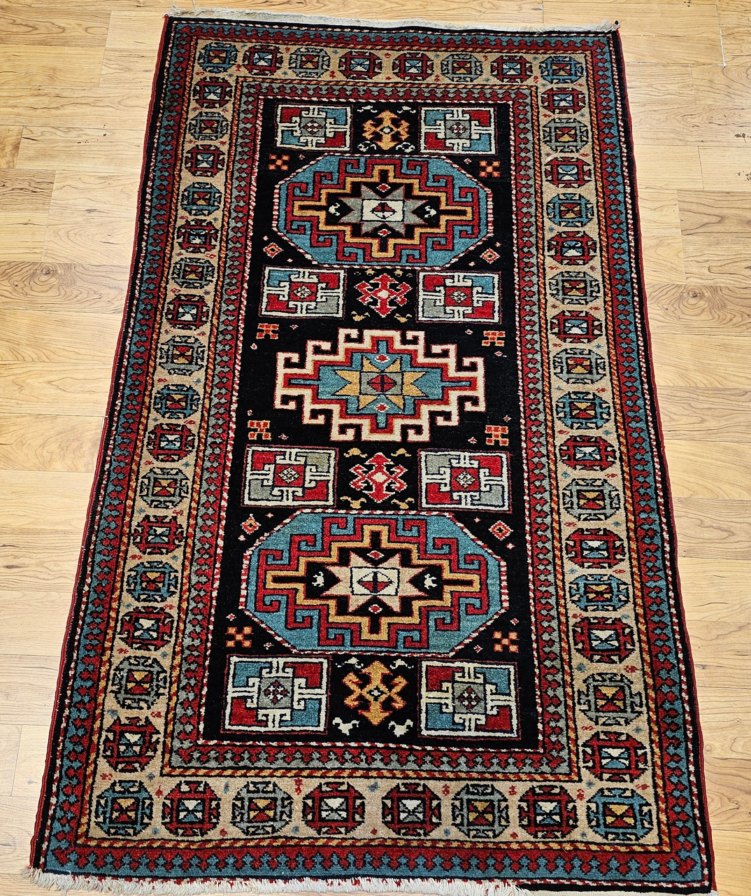 Vintage Persian Kurdish Area Rug, Handwoven Geometric Pattern