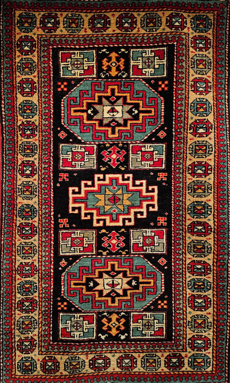 Vintage Persian Kurdish Rug 3x5 | Kazak Style Medallion