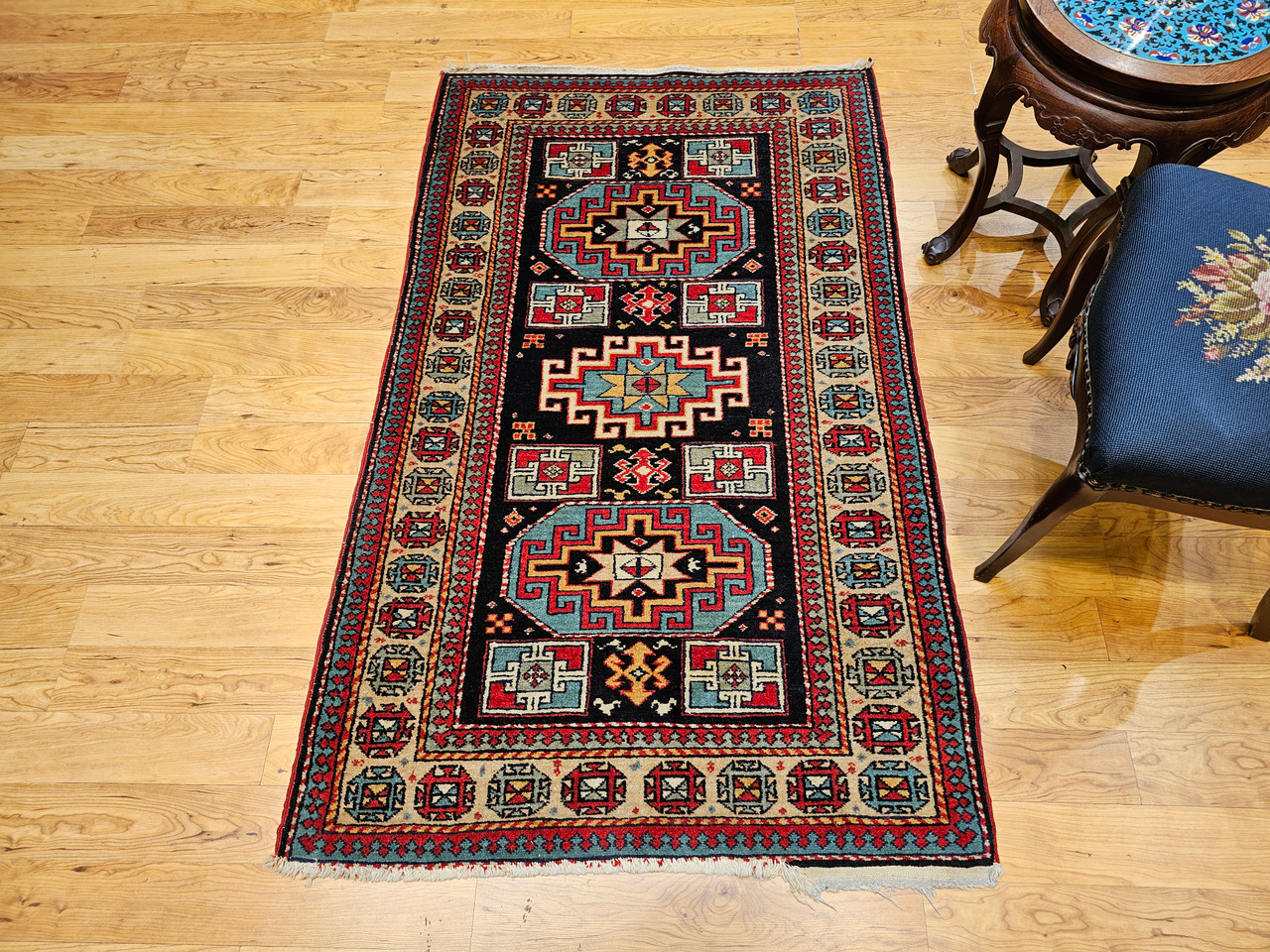 Vintage Persian Kurdish Rug 3x5 | Kazak Style Medallion