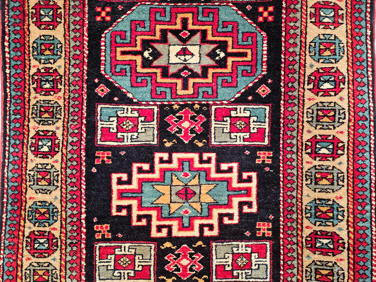 Vintage Persian Kurdish Area Rug, Handwoven Geometric Pattern