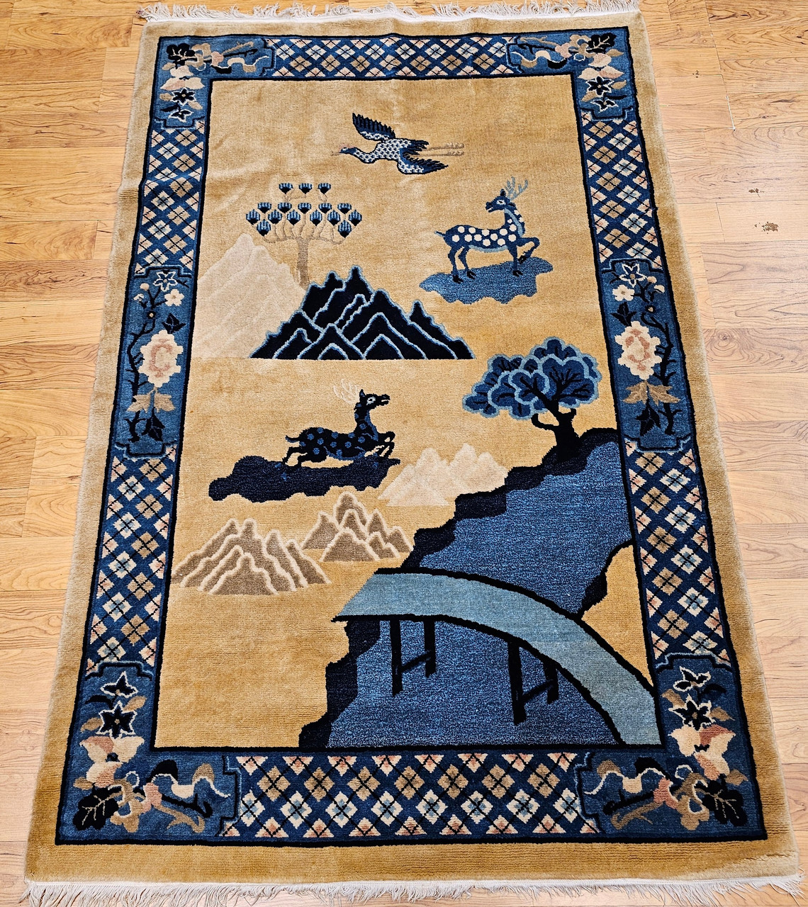 Vintage Chinese Art Deco Pictorial Rug | Handwoven