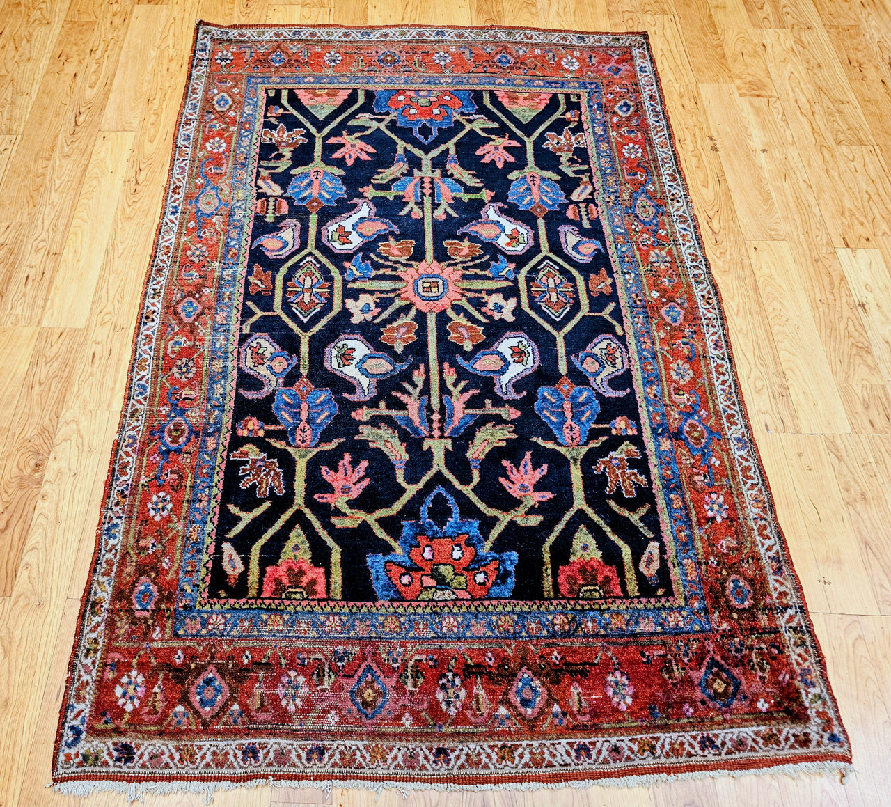 Antique Mahal Sultanabad Rug 4x7 | Ziegler Style Navy