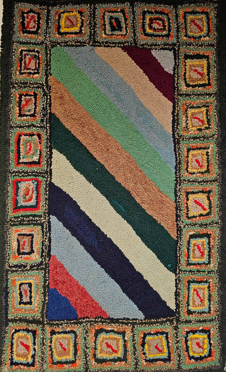 Antique American Hooked Rug 2x3 | Folk Art Floral