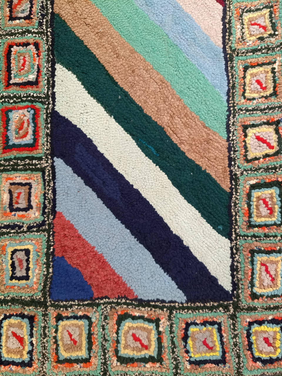 Antique American Hooked Rug 2x3 | Folk Art Floral
