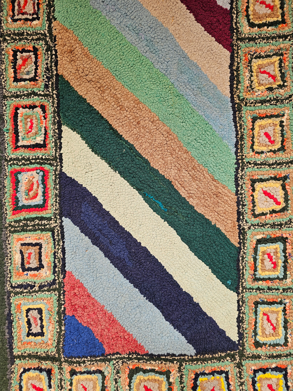Antique American Hooked Rug 2x3 | Folk Art Floral