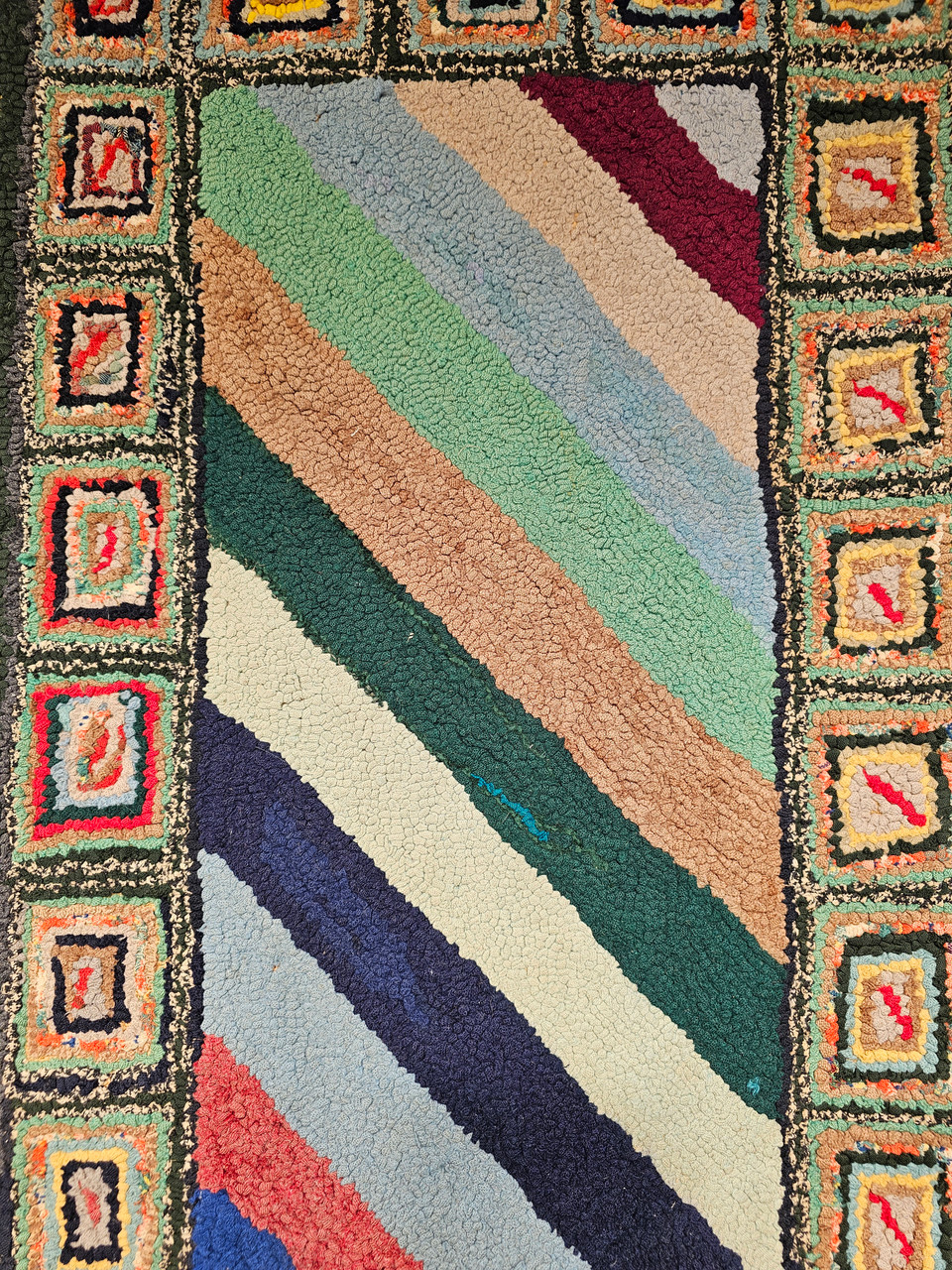 Antique American Hooked Rug 2x3 | Folk Art Floral