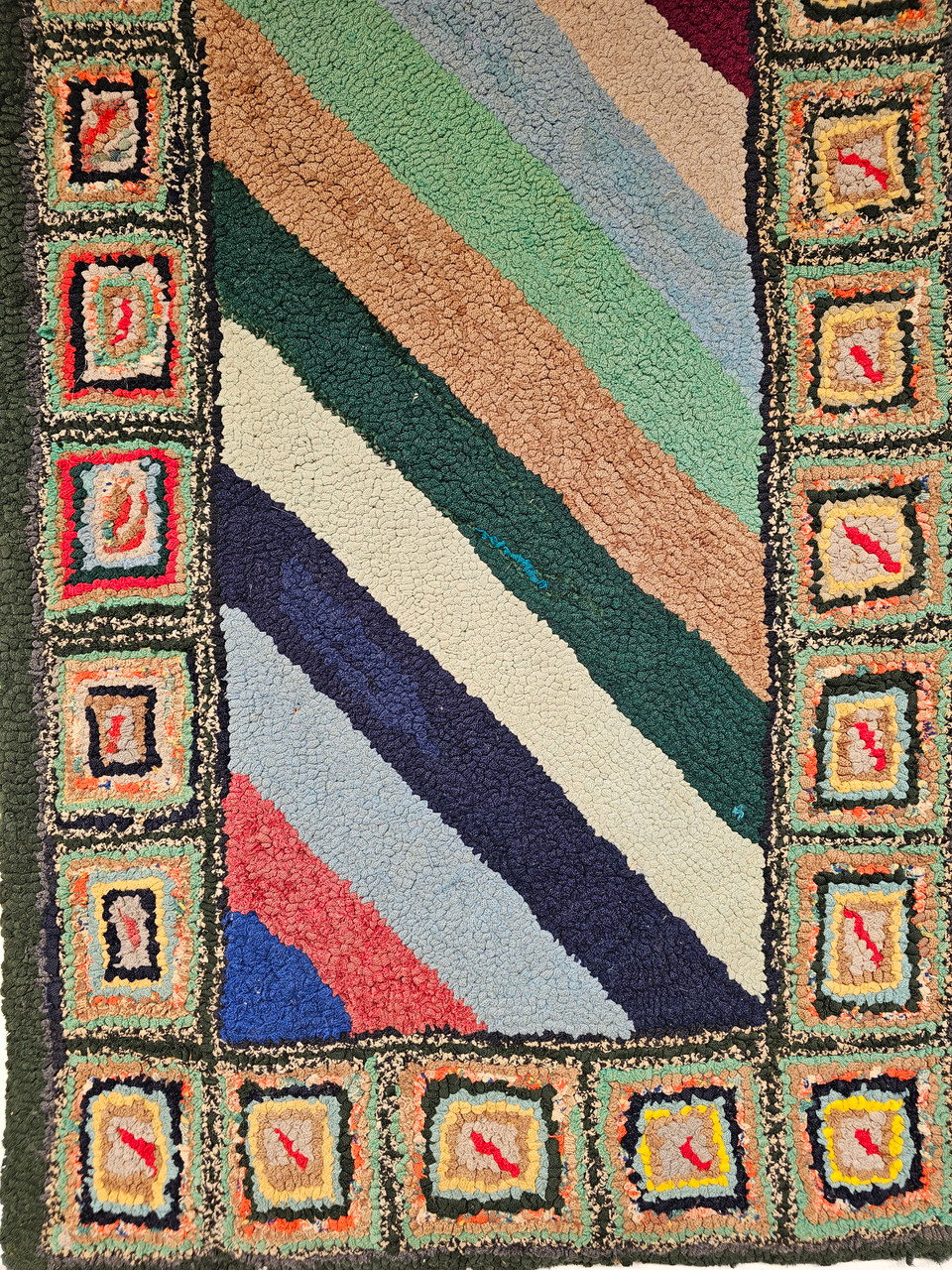Antique American Hooked Rug 2x3 | Folk Art Floral