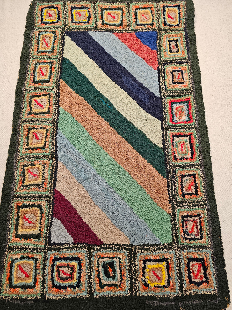 Antique Striped Latch Hook Rug from Ohio (c.1900s)