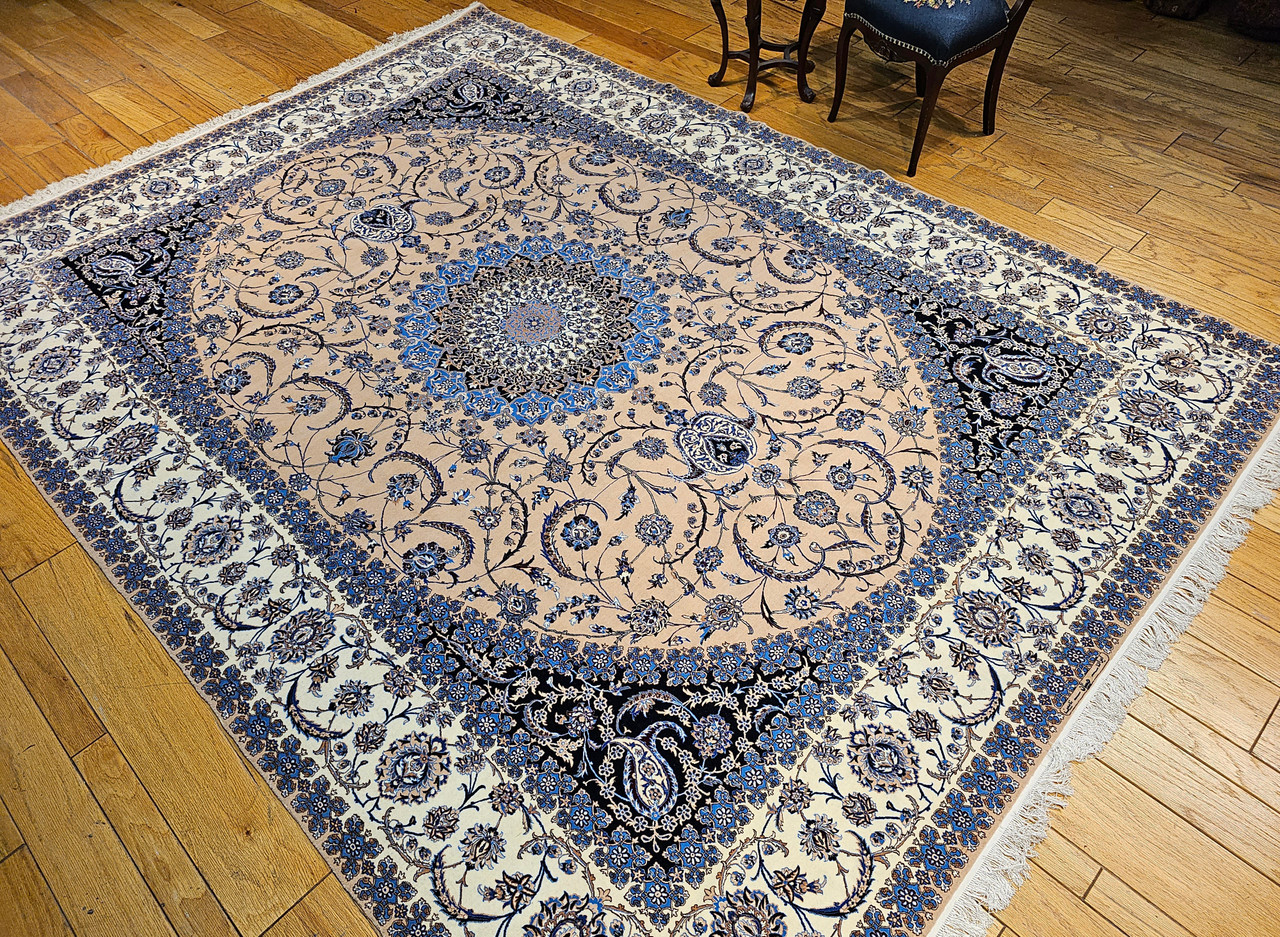 Antique Persian Nain Habibian Rug 6x9 | Silk Highlights