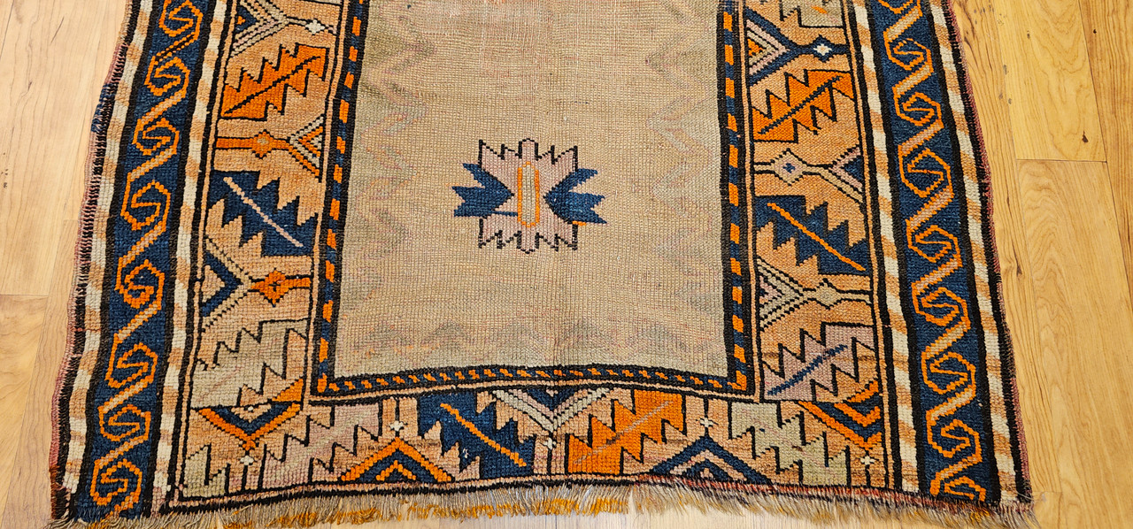 Antique Kurdish Camelhair Prayer Rug | Pistachio Border