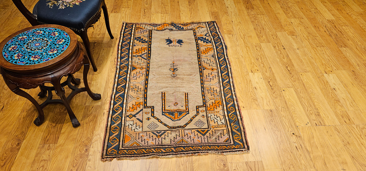 Antique Kurdish Camelhair Prayer Rug | Pistachio Border
