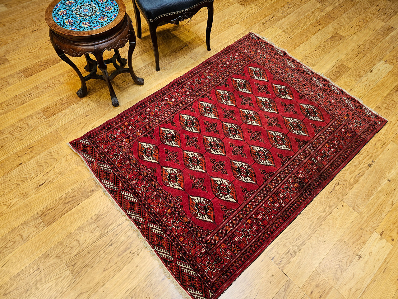 Antique Turkmen Rug 2x3 | Gul Pattern, Deep Red