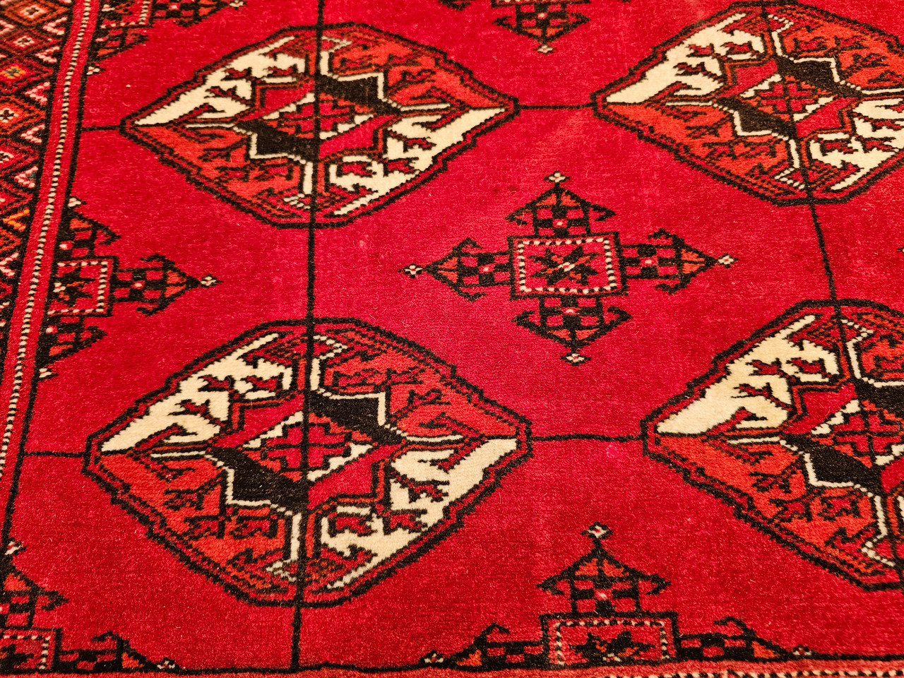 Antique Turkmen Rug 2x3 | Gul Pattern, Deep Red
