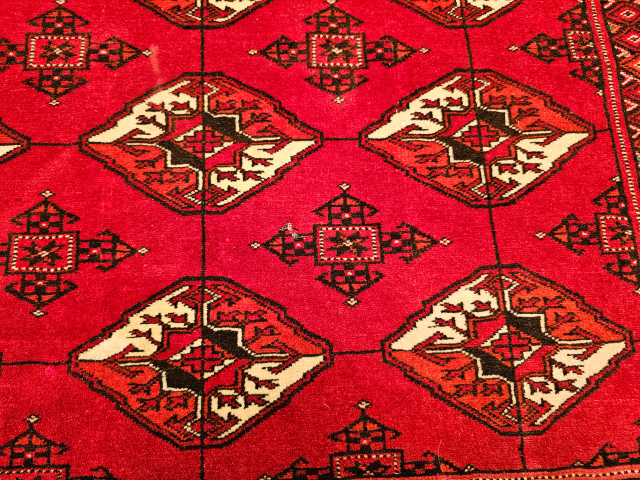 Antique Turkmen Rug 2x3 | Gul Pattern, Deep Red