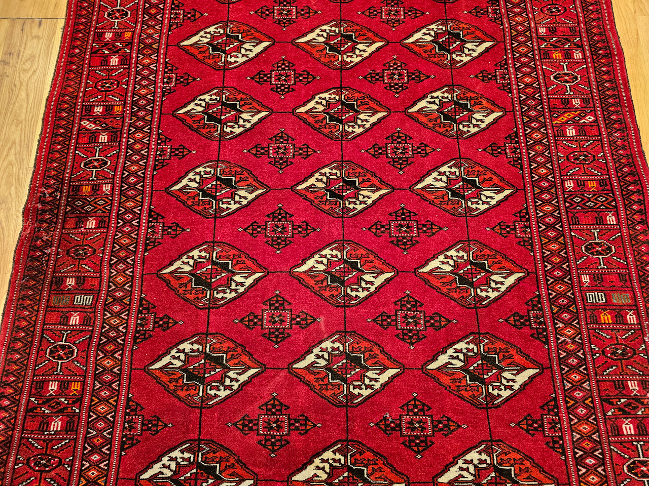 Antique Turkmen Rug 2x3 | Gul Pattern, Deep Red