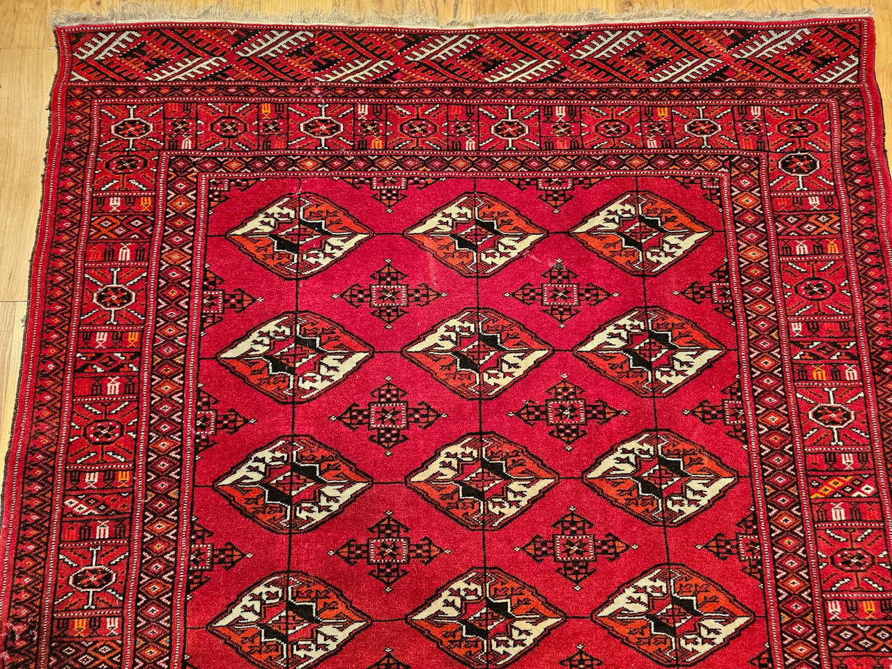 Antique Turkmen Rug 2x3 | Gul Pattern, Deep Red