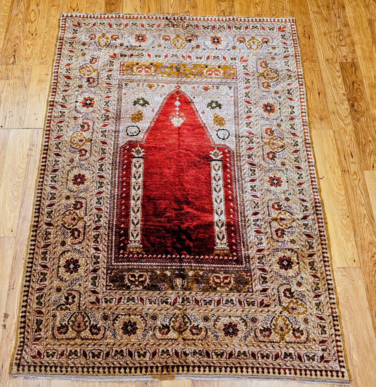 Antique Turkish Silk Prayer Rug | Fine Hereke Weave