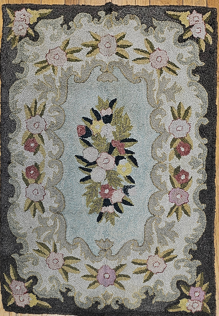 Vintage American Hooked Rug 4x6 | Floral Pastel