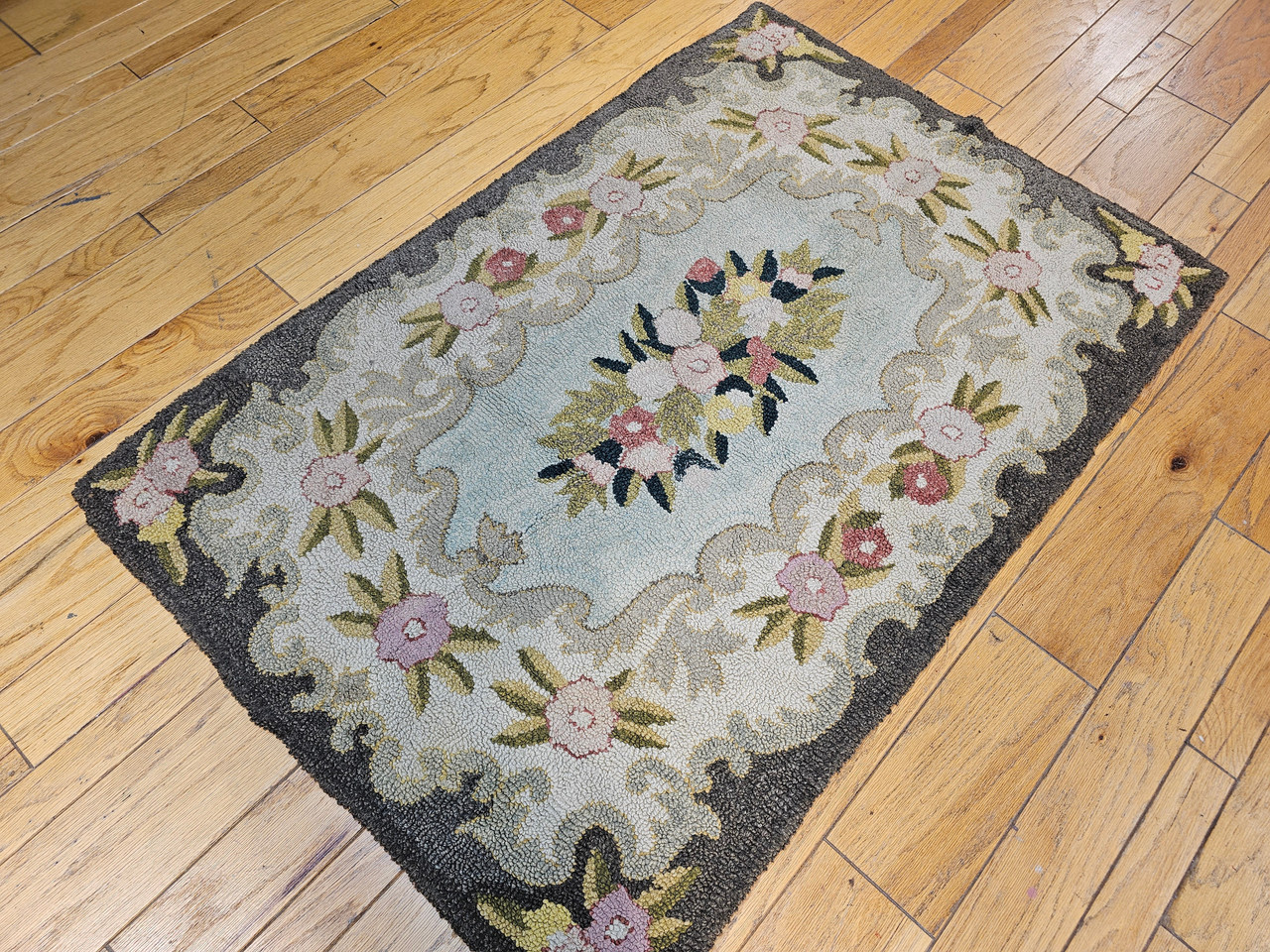 Vintage American Hooked Rug 4x6 | Floral Pastel
