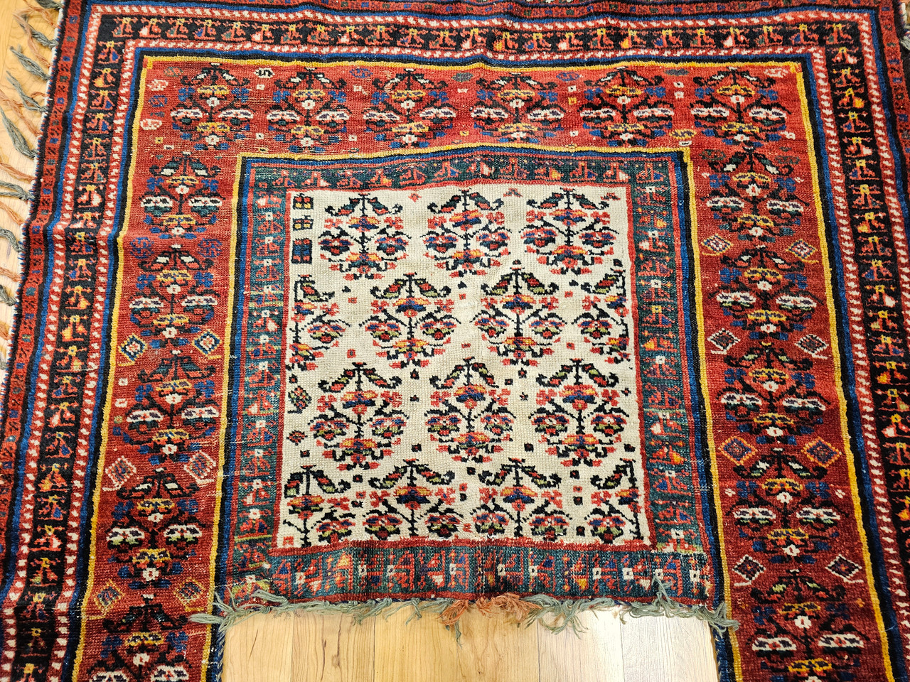 Antique Persian Kurdish Rug 4x5 | Tribal Geometric