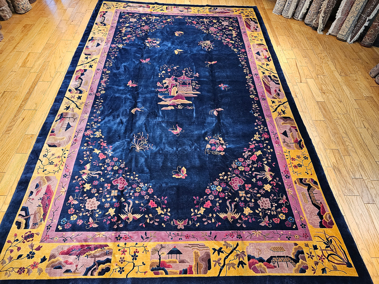 Antique Chinese Art Deco Carpet 12x14 | Pastel Floral