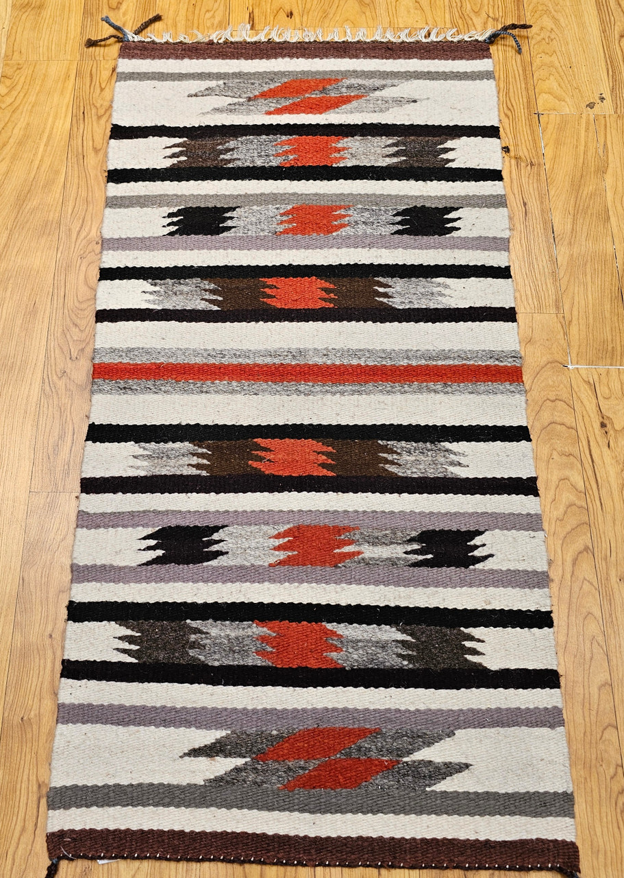 Antique Navajo Rug 1x3 | Geometric, Natural Dyes