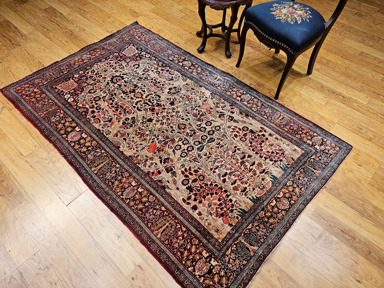 Antique Persian Kashan Rug, Hand-Knotted Wool, Tree of Life Design