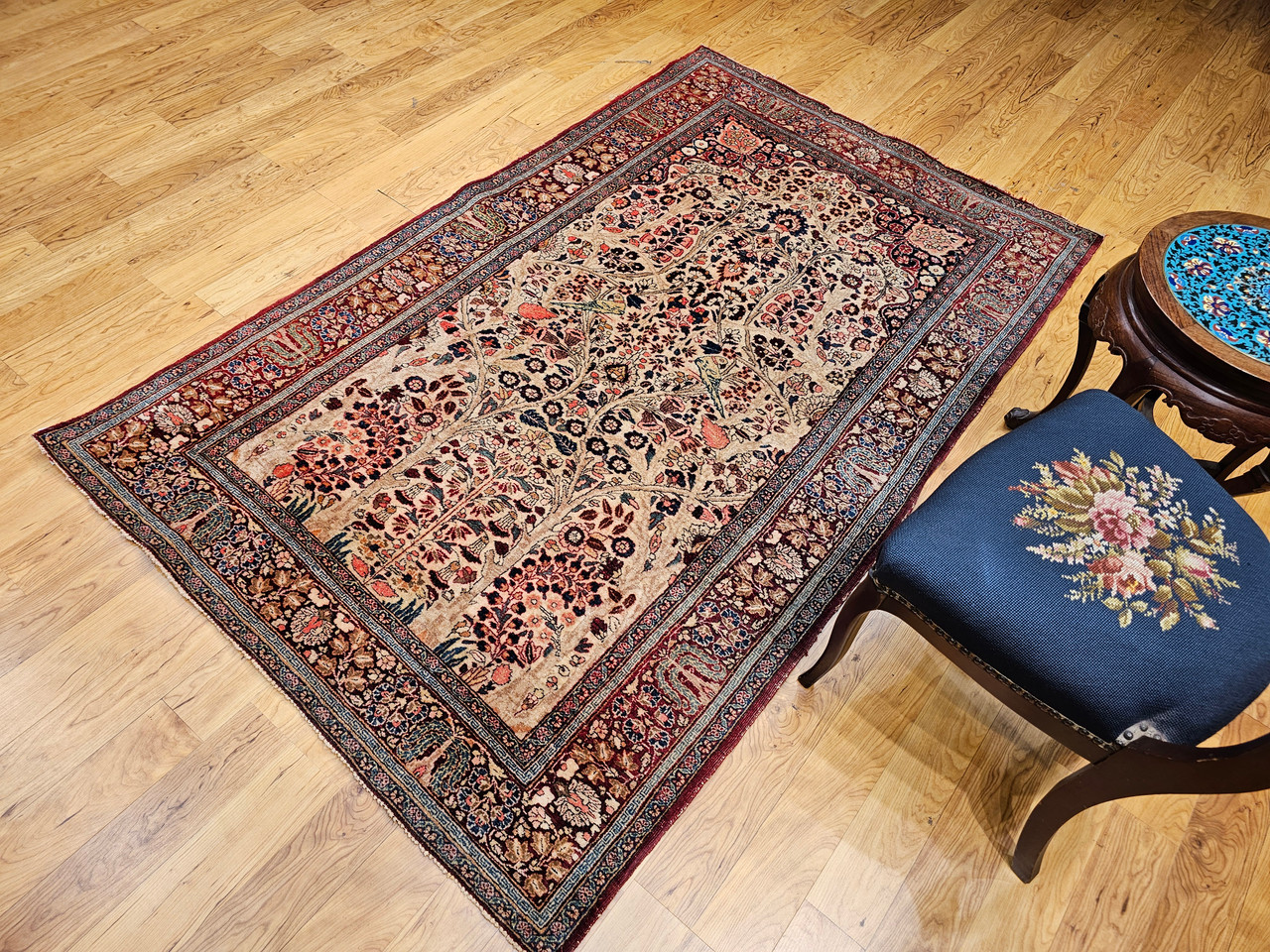Antique Persian Kashan Rug, Hand-Knotted Wool, Tree of Life Design