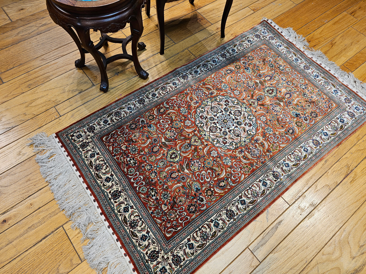 Vintage Turkish Hereke Silk Rug, Hand-Knotted Garden Design