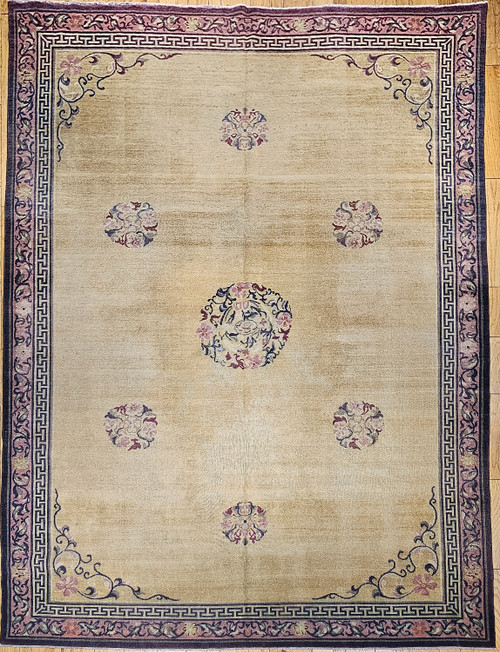 Early 1900s Room Size Indian Agra in Wheat, Burgundy, Olive Green, Brown, Pink, The Persian Knot, SKU 1871 Early 1900s Room Size Indian Agra in Wheat, Burgundy, Olive Green, Brown, Pink, The Persian Knot, SKU 1871