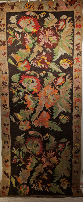 Vintage Karabagh Kilim Runner 4x10 | Floral