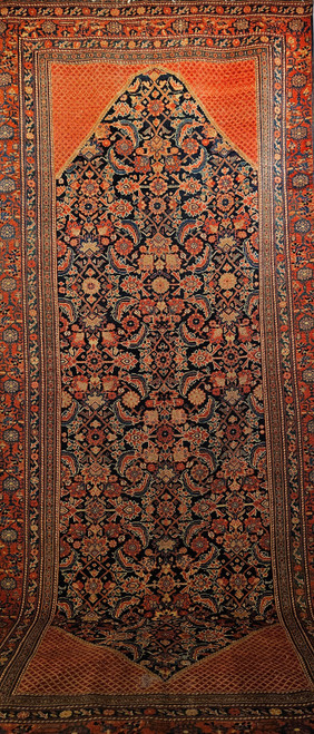 Vintage Persian Malayer Gallery Rug in Allover Herati Pattern in Navy Blue, and Red, The Persian Knot, SKU 1969