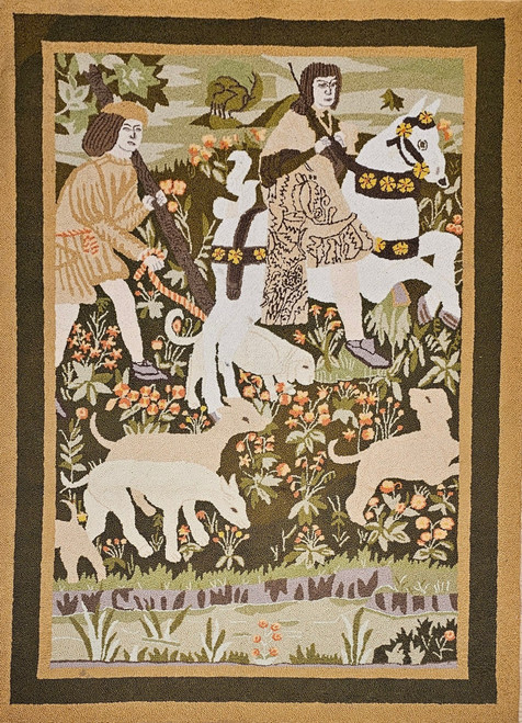 Vintage American Hooked Tapestry 4x6 | Forest Scene