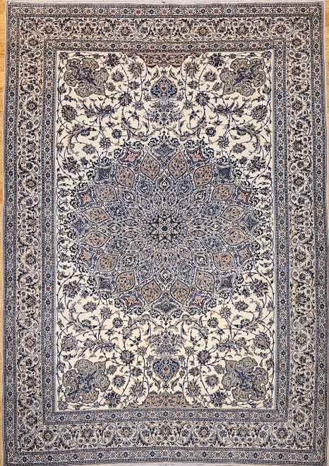 Fine Weave Persian Nain in Floral Pattern in Ivory, Blue, Navy, @thepersianknot , SKU 2050 Fine Weave Persian Nain in Floral Pattern in Ivory, Blue, Navy, @thepersianknot , SKU 2050